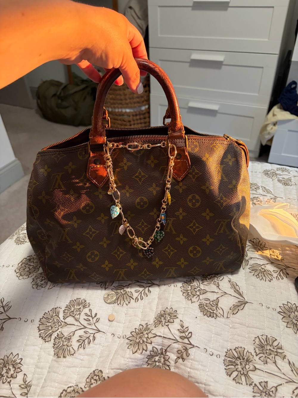 Louis Vuitton Brown Monogram Canvas Satchel with Gold Hardware